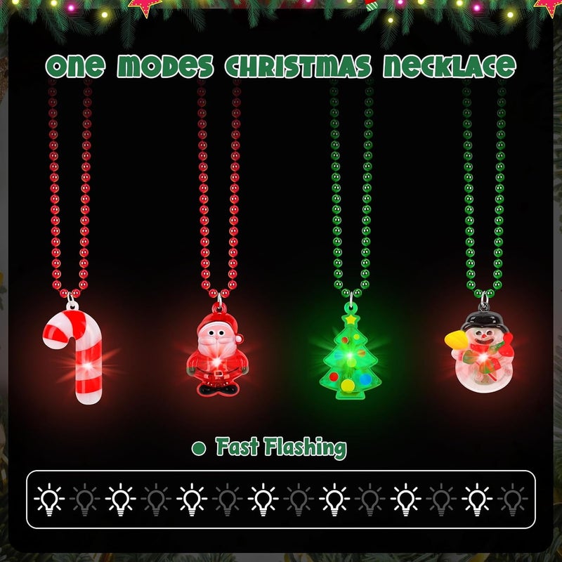 Traplace Store 8 PCS Christmas Light Up Necklaces, 4 Designs Ugly Sweater Party Supplies with LED Light Up Pendants, Xmas Party Favors, Cane Tree Snowman Santa Christmas Necklace for Holiday Celebrations - Image 3